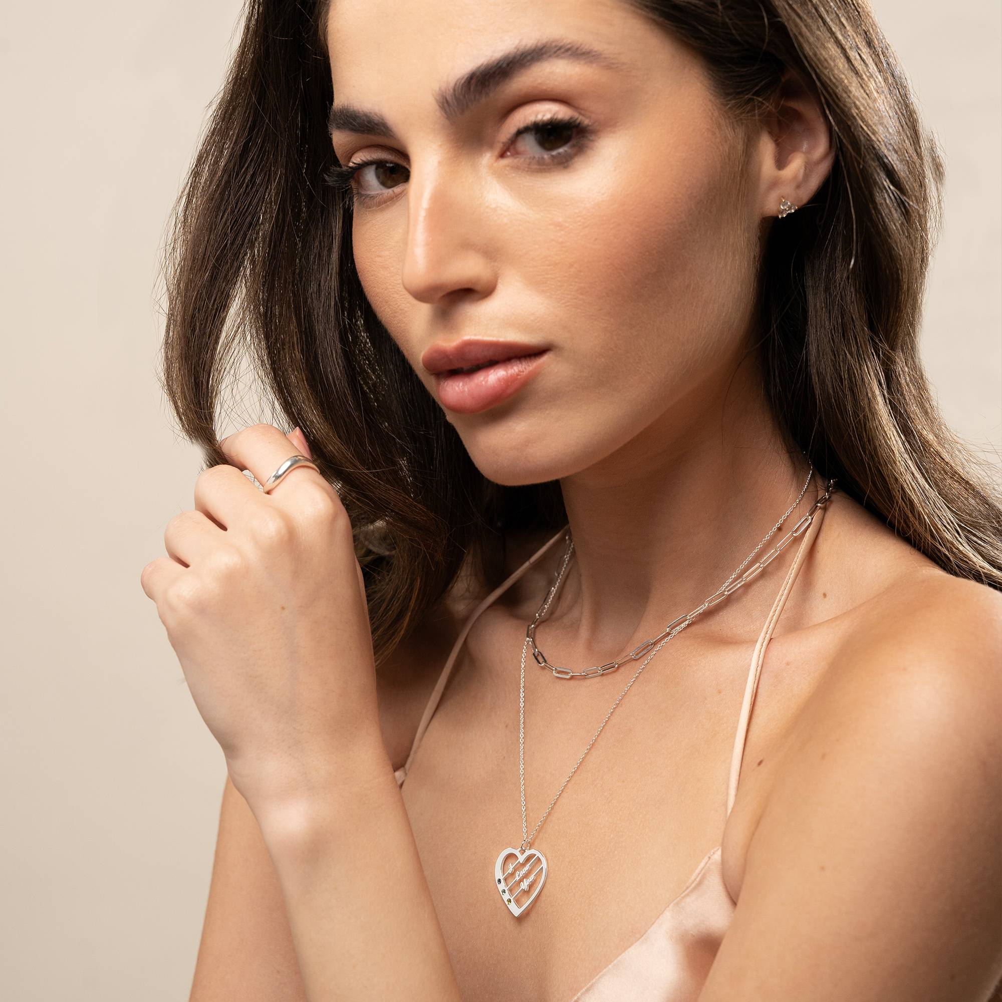Ella Birthstone Heart Necklace with Names in 14ct White Gold-7 product photo
