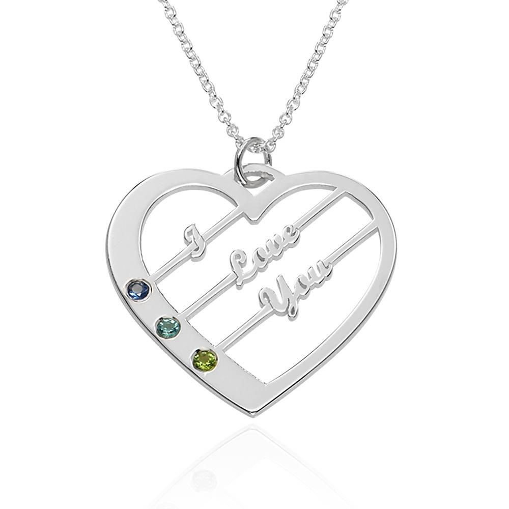 Ella Birthstone Heart Necklace with Names in 14ct White Gold-2 product photo