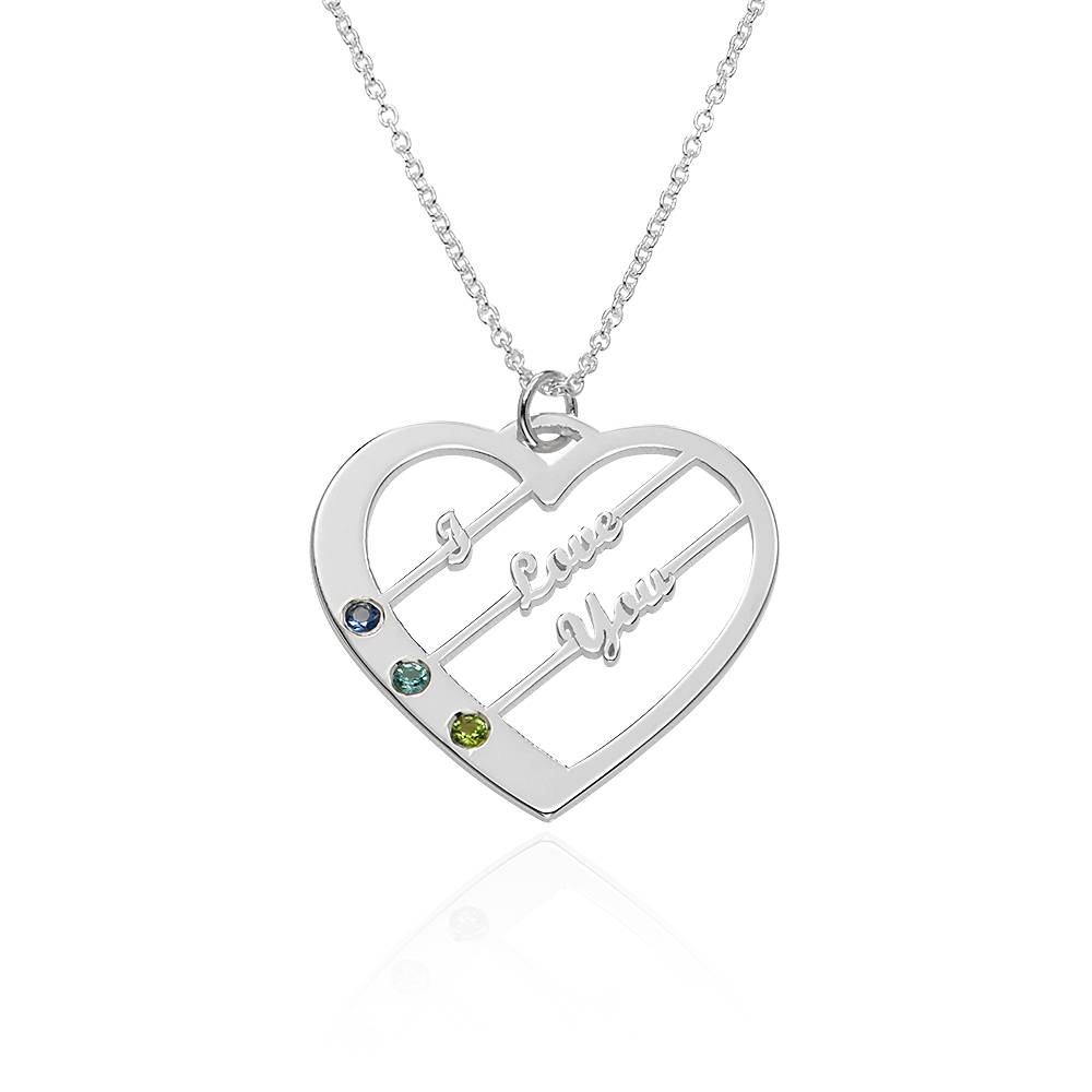 Ella Birthstone Heart Necklace with Names in 14ct White Gold-1 product photo