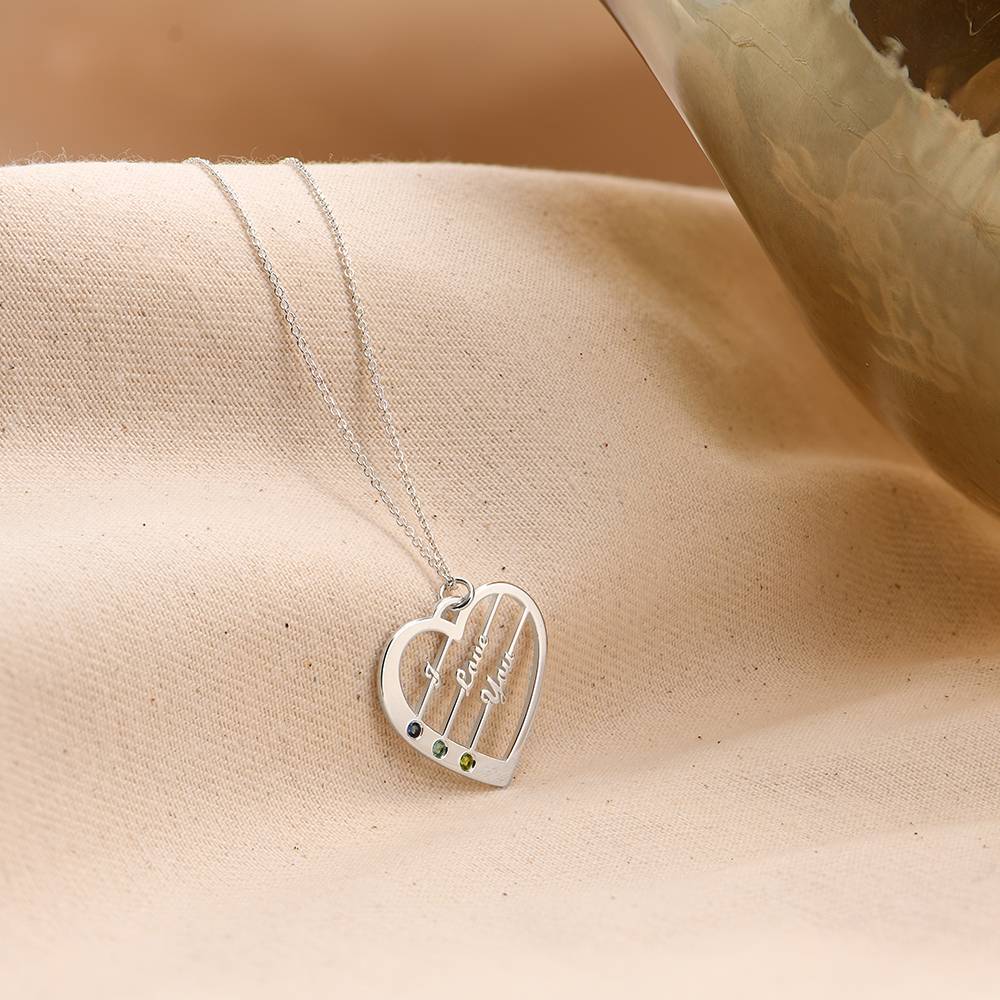 Ella Birthstone Heart Necklace with Names in 14ct White Gold-3 product photo