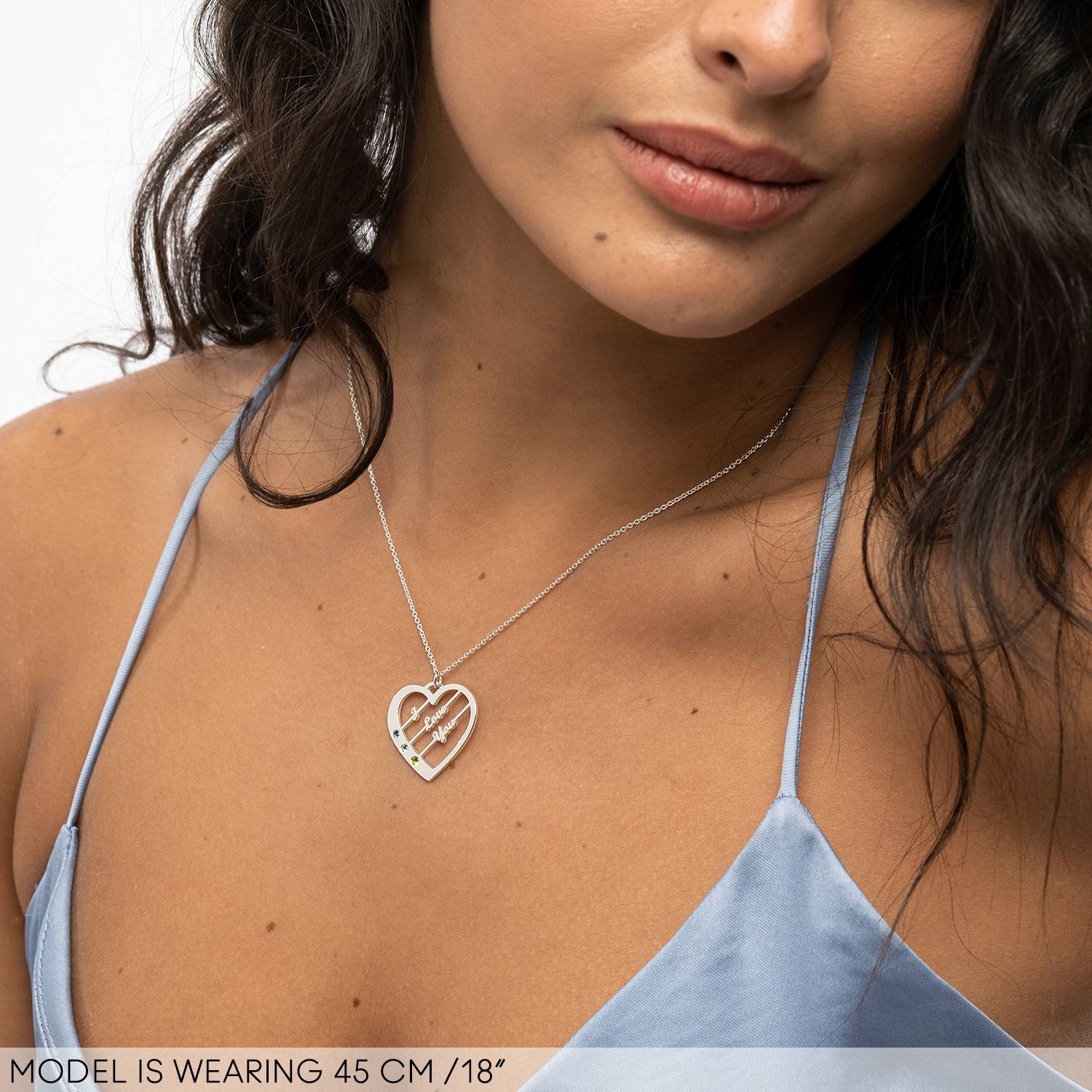 Ella Geburtsstein Herz Halskette mit Namen - 585er Weißgold-4 Produktfoto