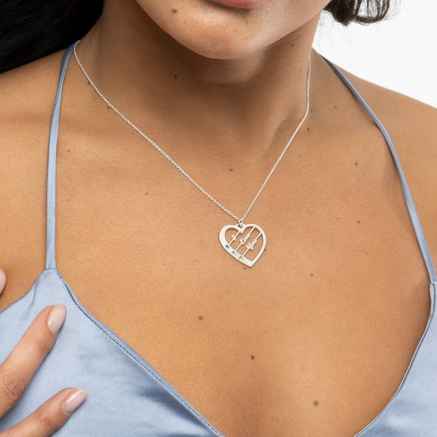 Ella Geburtsstein Herz Halskette mit Namen - 585er Weißgold-6 Produktfoto