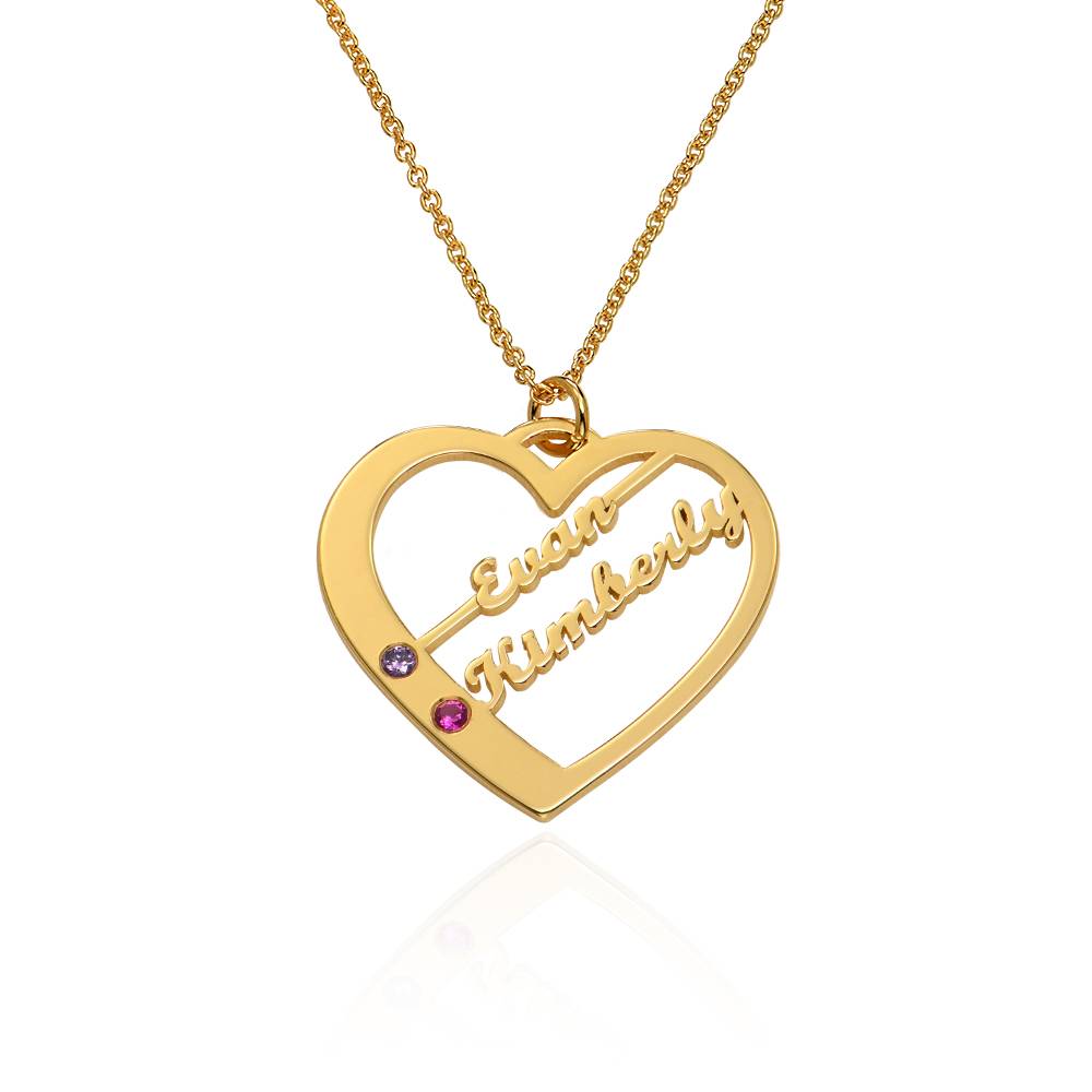 Ella Birthstone Heart Necklace with Names in 14ct Yellow Gold-1 product photo