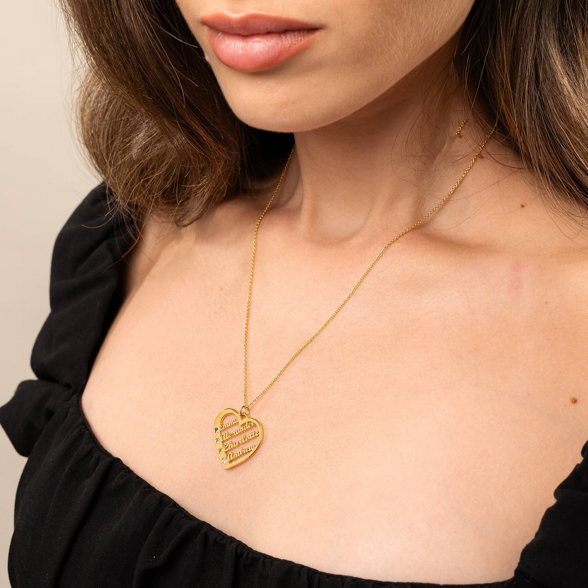 Collar de Corazón Ella con piedras de nacimiento y nombres en Oro 14K-2 foto de producto