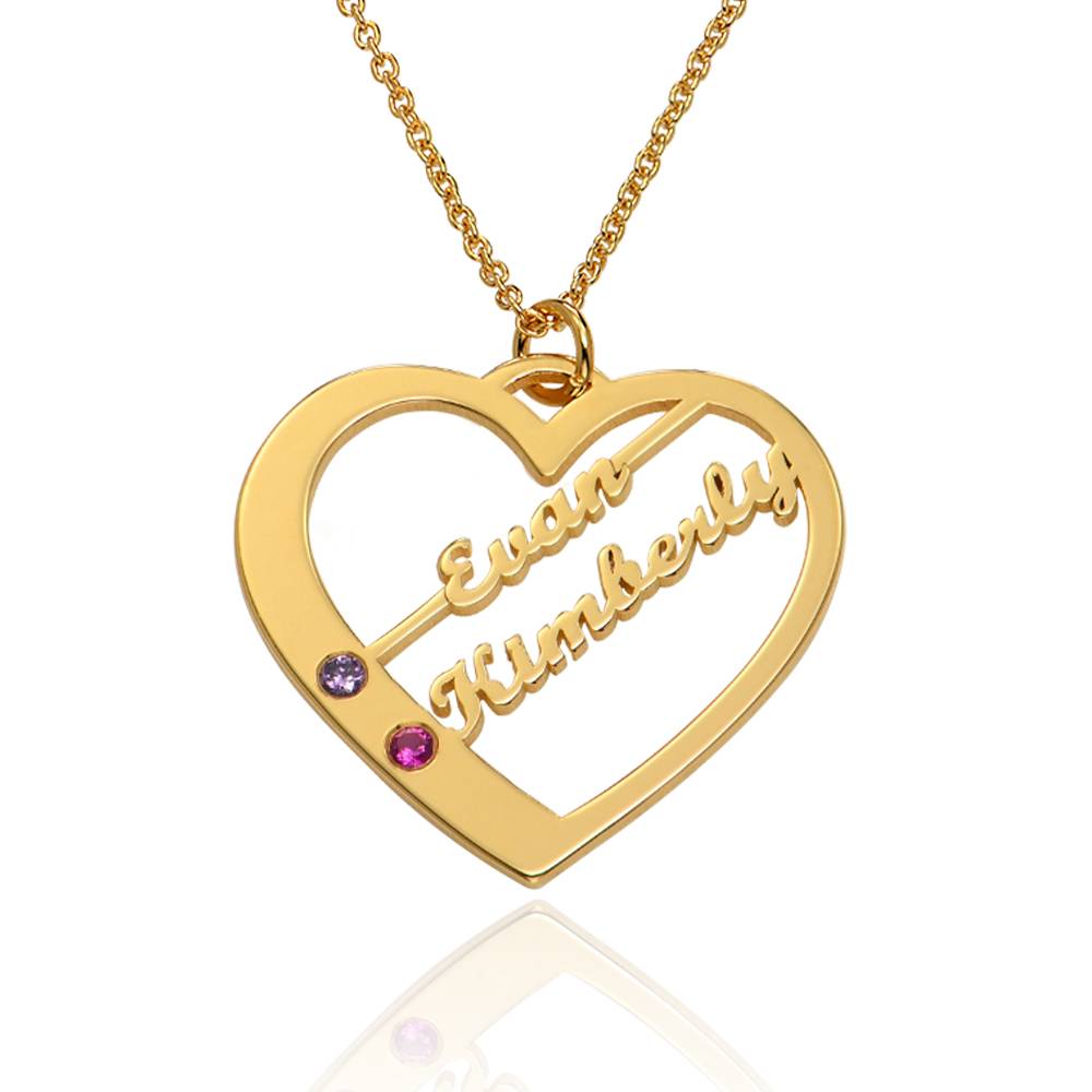 Ella Birthstone Heart Necklace with Names in 14ct gold-4 product photo