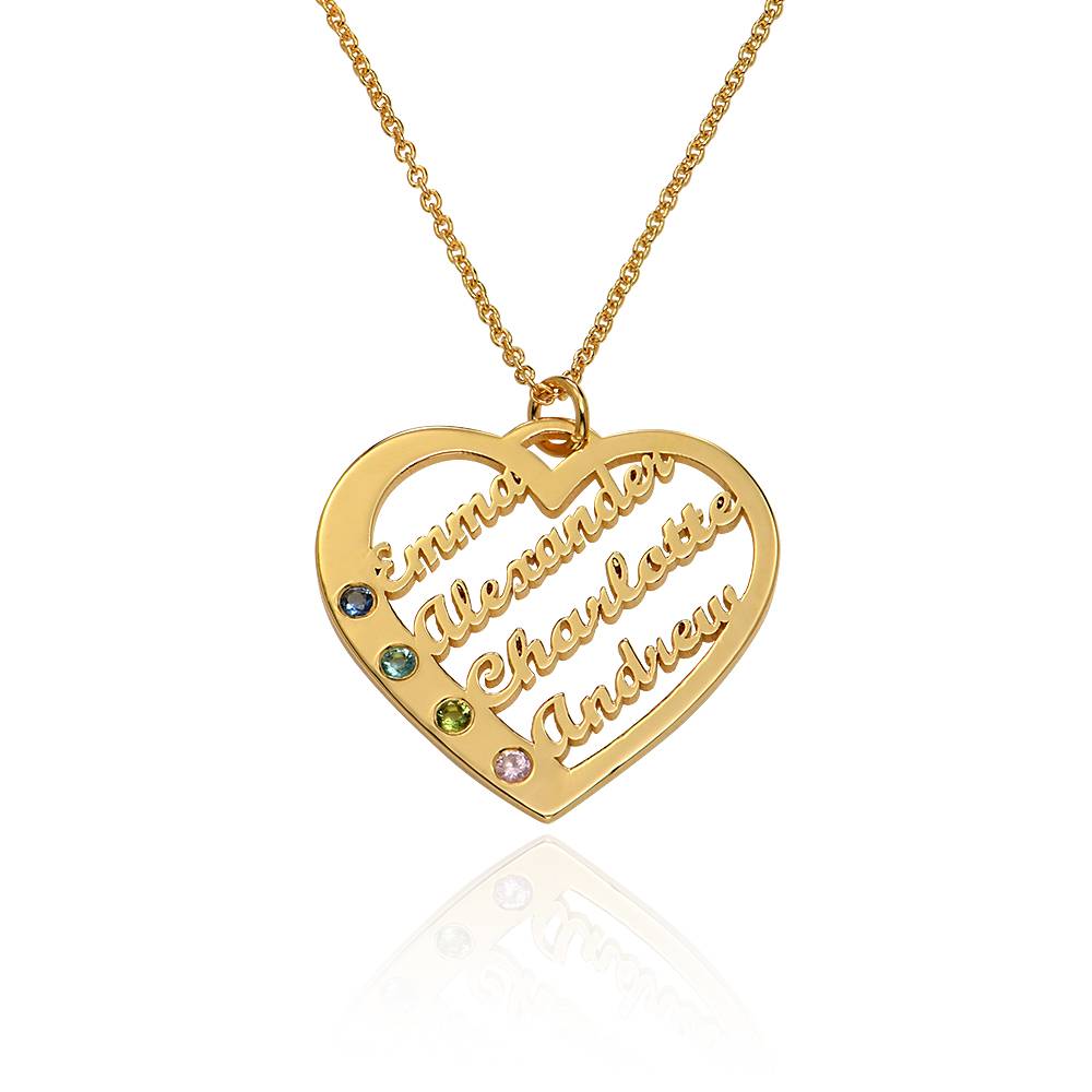 Ella Birthstone Heart Necklace with Names in 14ct Yellow Gold-2 product photo