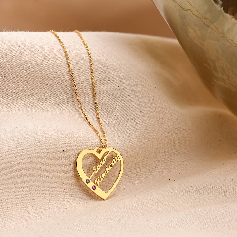 Ella Birthstone Heart Necklace with Names in 14ct Yellow Gold-4 product photo