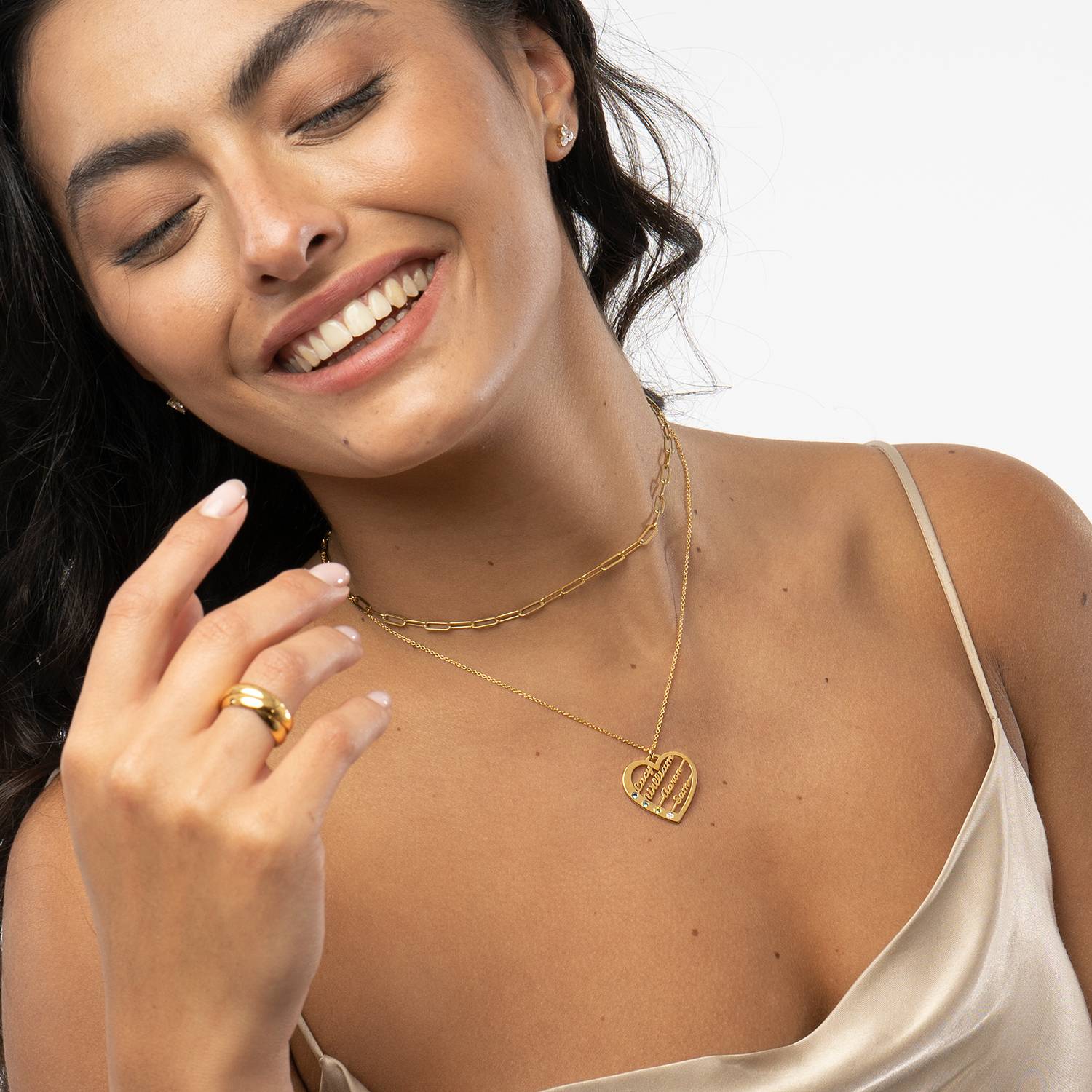 Ella Geburtsstein Herz Halskette mit Namen - 750er vergoldetes Silber-5 Produktfoto