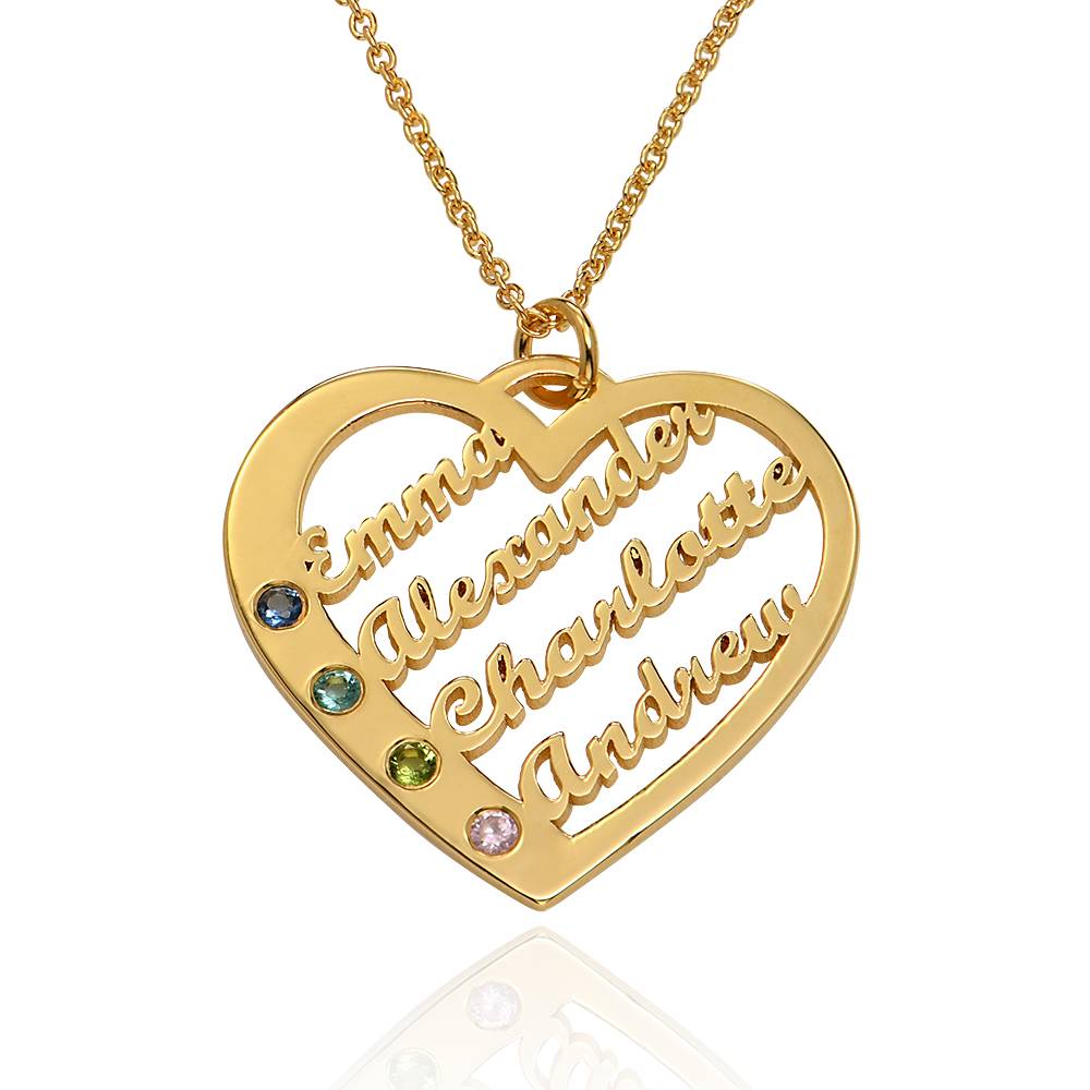 Ella hjertehalskæde med månedssten og navne i 18K guldbelægning produkt billede