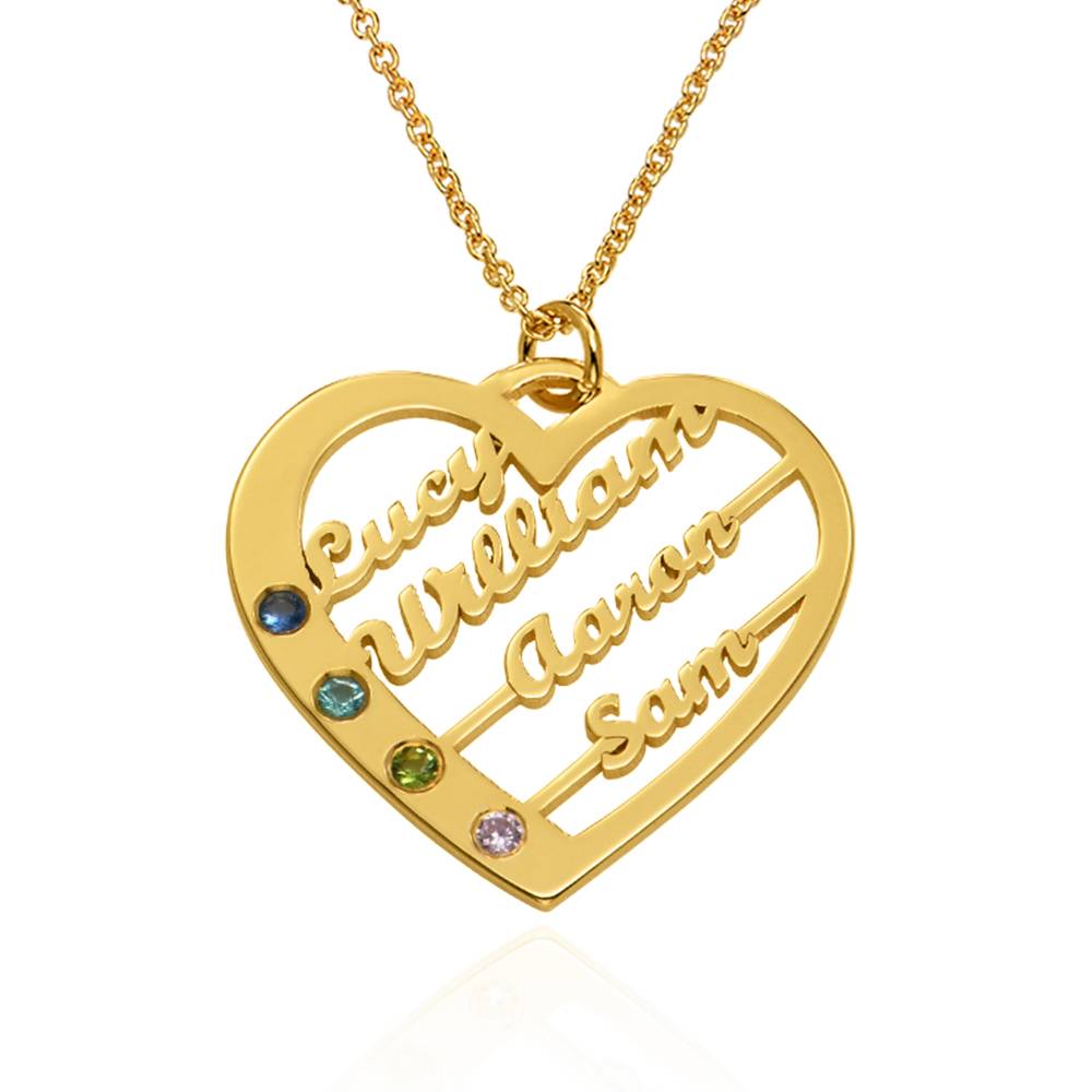 Collar de Corazón Ella con piedras de nacimiento y nombres en Chapa de oro de 18K-4 foto de producto