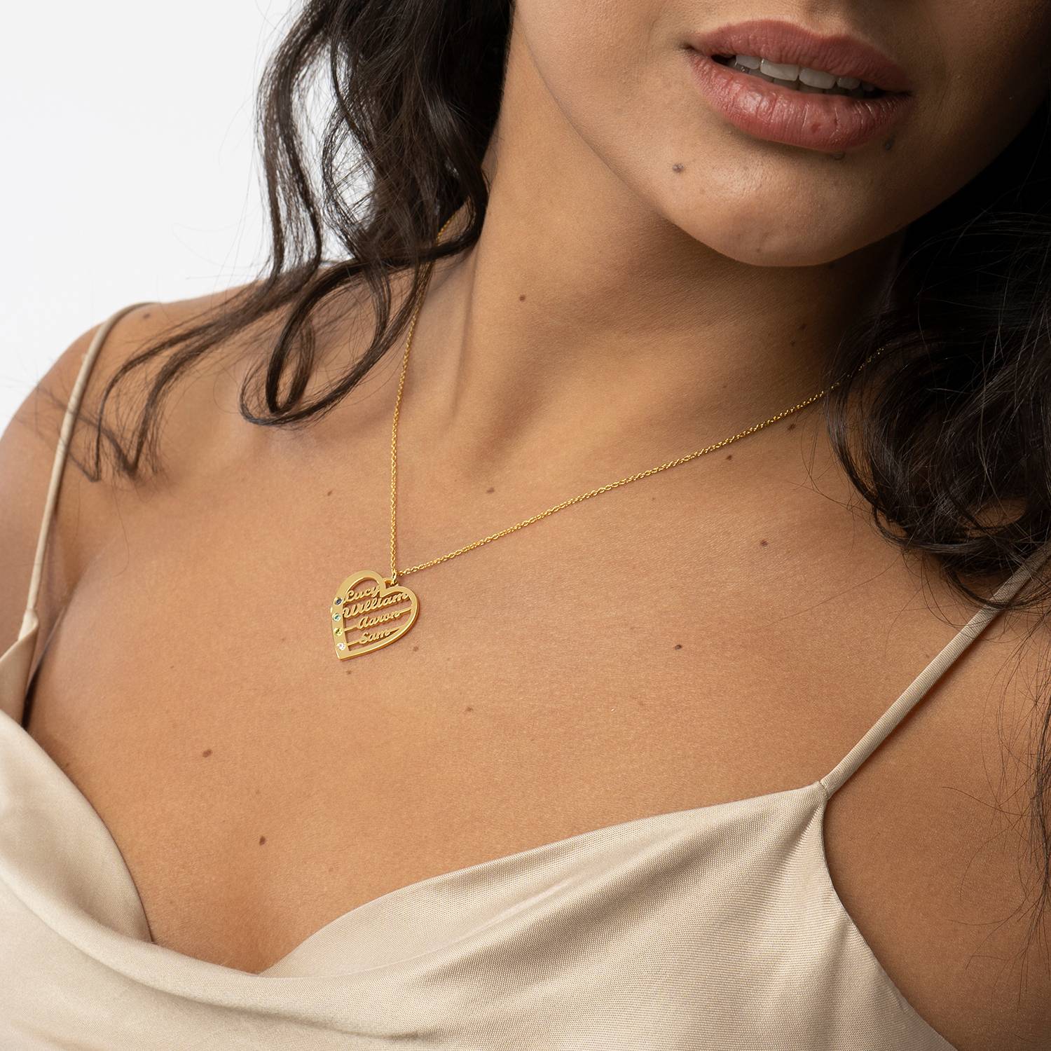Ella Geburtsstein Herz Halskette mit Namen - 750er vergoldetes Silber-4 Produktfoto
