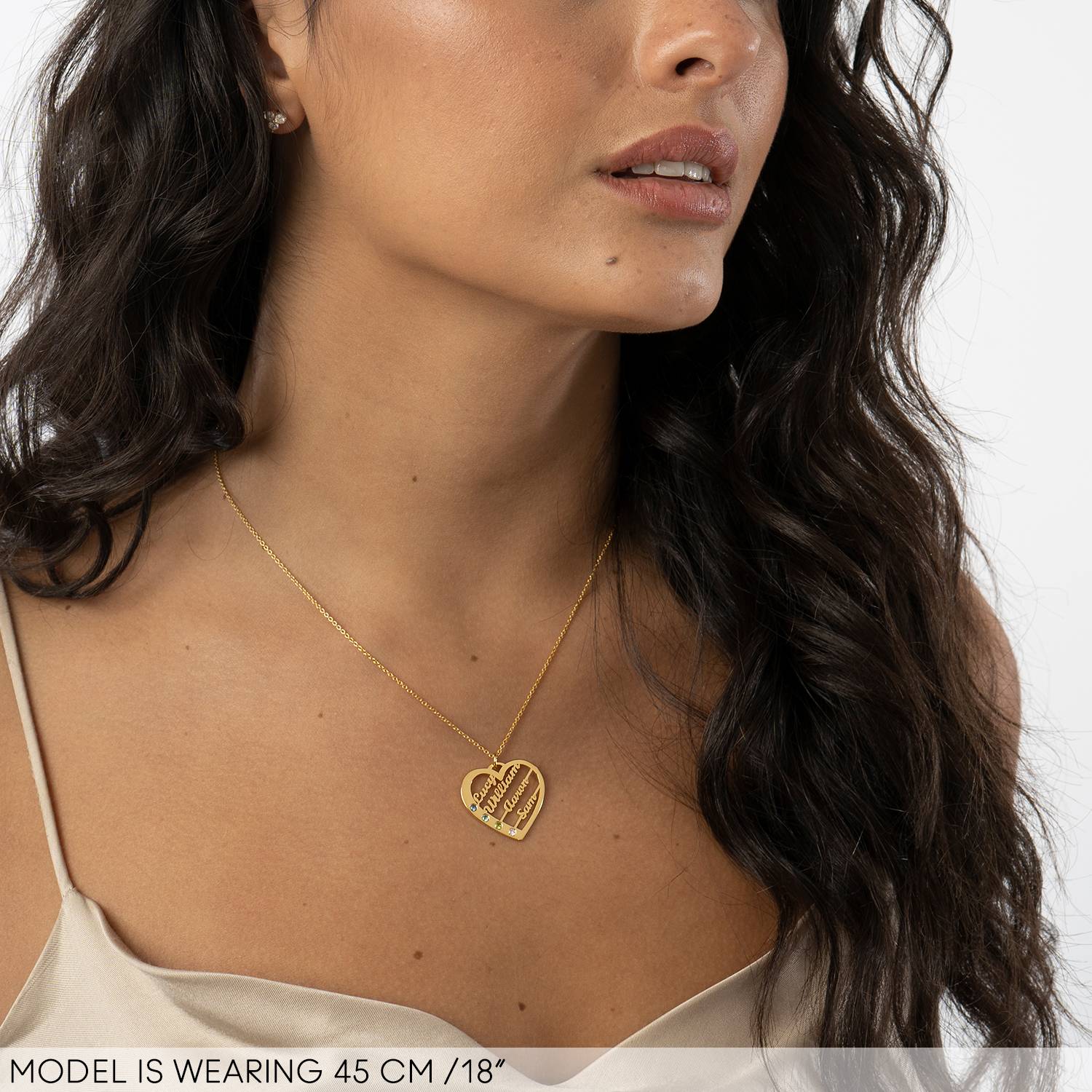 Collar de Corazón Ella con piedras de nacimiento y nombres en Chapa de oro de 18K-6 foto de producto