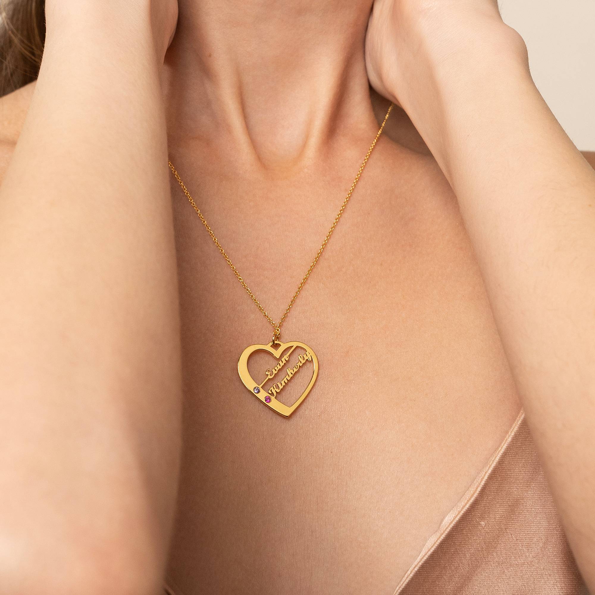 Ella Birthstone Heart Necklace with Names in 18ct Gold Plating-1 product photo