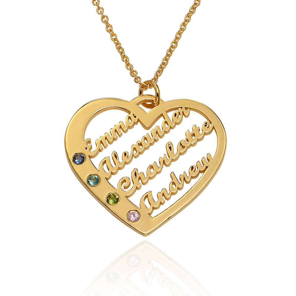 Ella hjertehalskæde med månedssten og navne i 18K guld Vermeil produkt billede