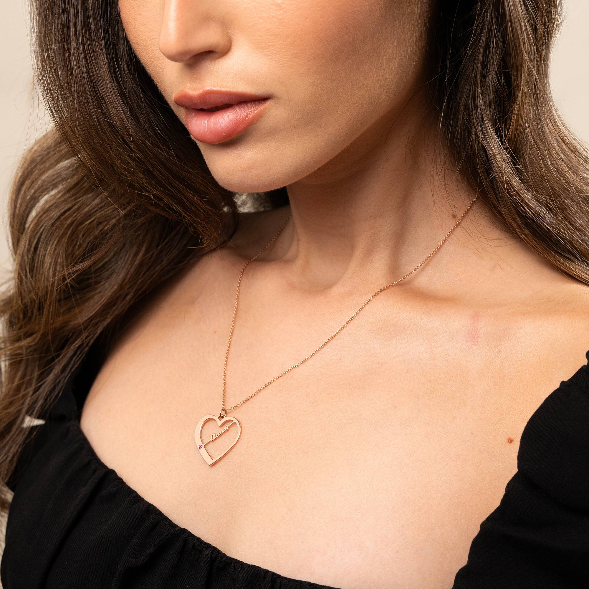 Collar de Corazón Ella con piedras de nacimiento y nombres en Chapa de oro Rosa de 18K-5 foto de producto