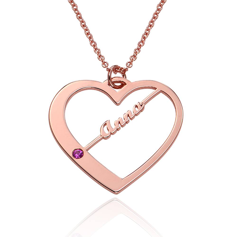 Collar de Corazón Ella con piedras de nacimiento y nombres en Chapa de oro Rosa de 18K-1 foto de producto