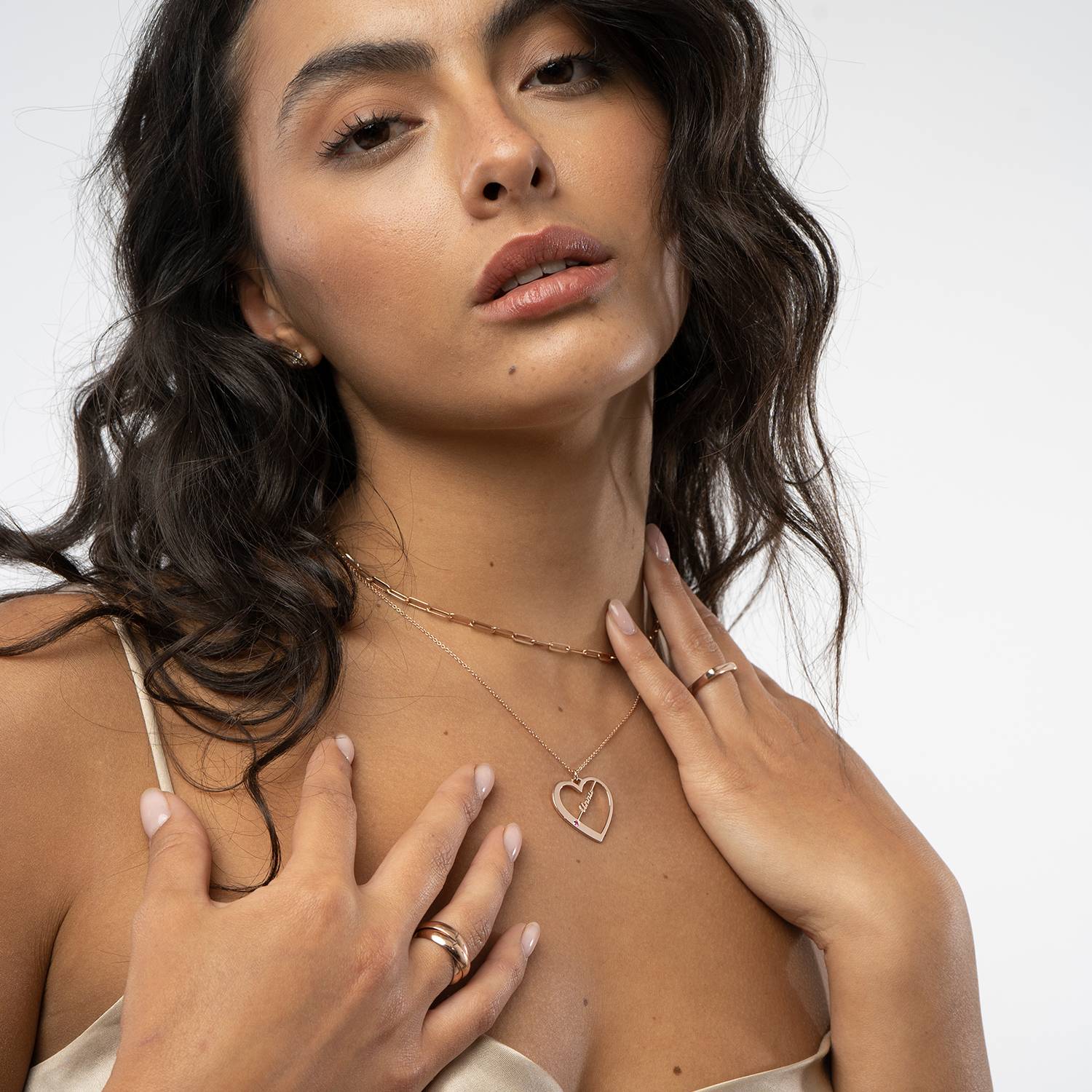 Ella Geburtsstein Herz Halskette mit Namen - 750er rosé vergoldetes Silber-6 Produktfoto