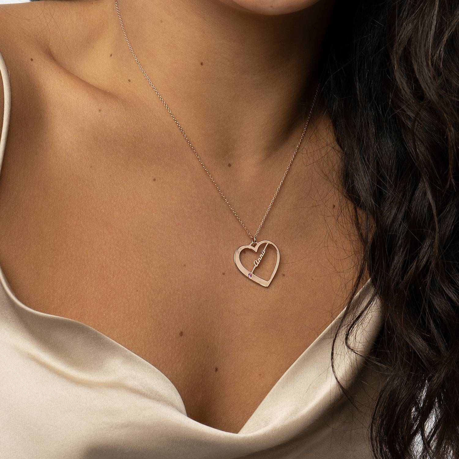 Ella Geburtsstein Herz Halskette mit Namen - 750er rosé vergoldetes Silber-4 Produktfoto