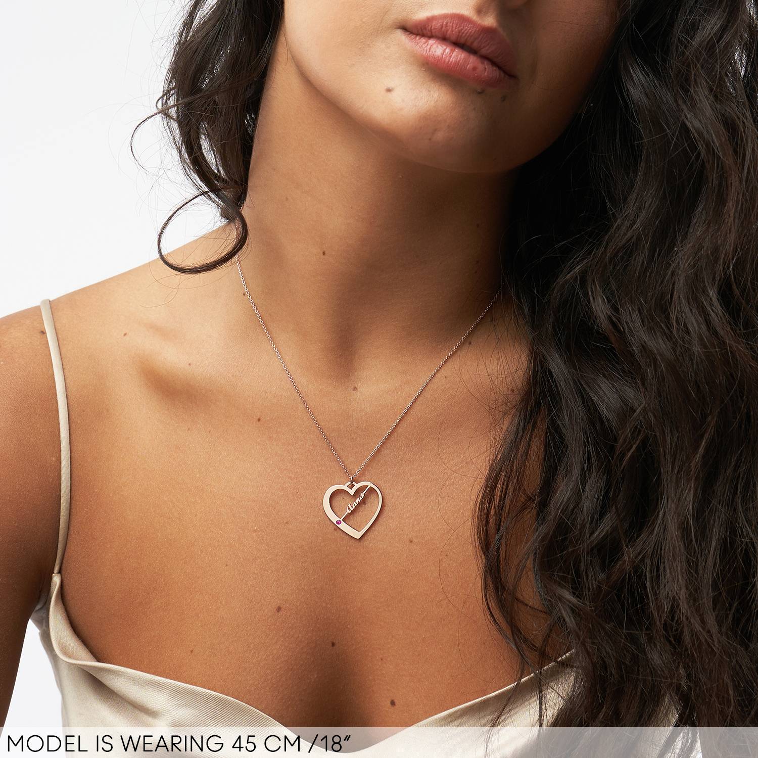 Ella Geburtsstein Herz Halskette mit Namen - 750er rosé vergoldetes Silber-7 Produktfoto