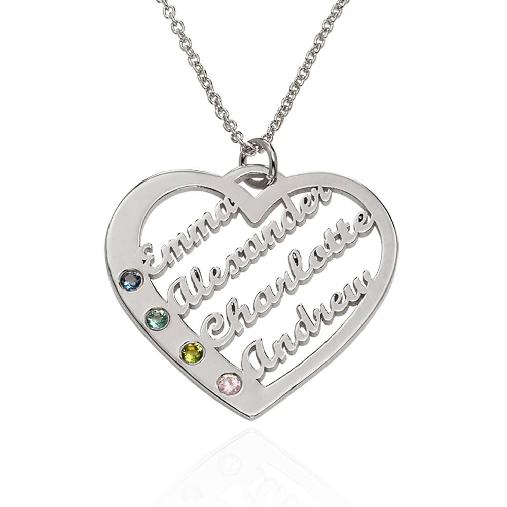 Ella Birthstone Heart Necklace with Names in Sterling Silver-3 product photo