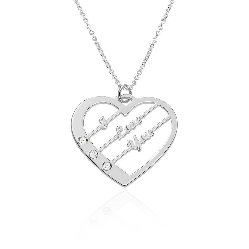 Ella Diamond Heart Necklace with Names in 14ct White Gold product photo