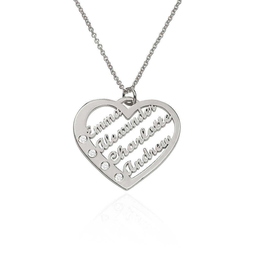 Ella Diamond Heart Necklace with Names in 14ct White Gold-2 product photo