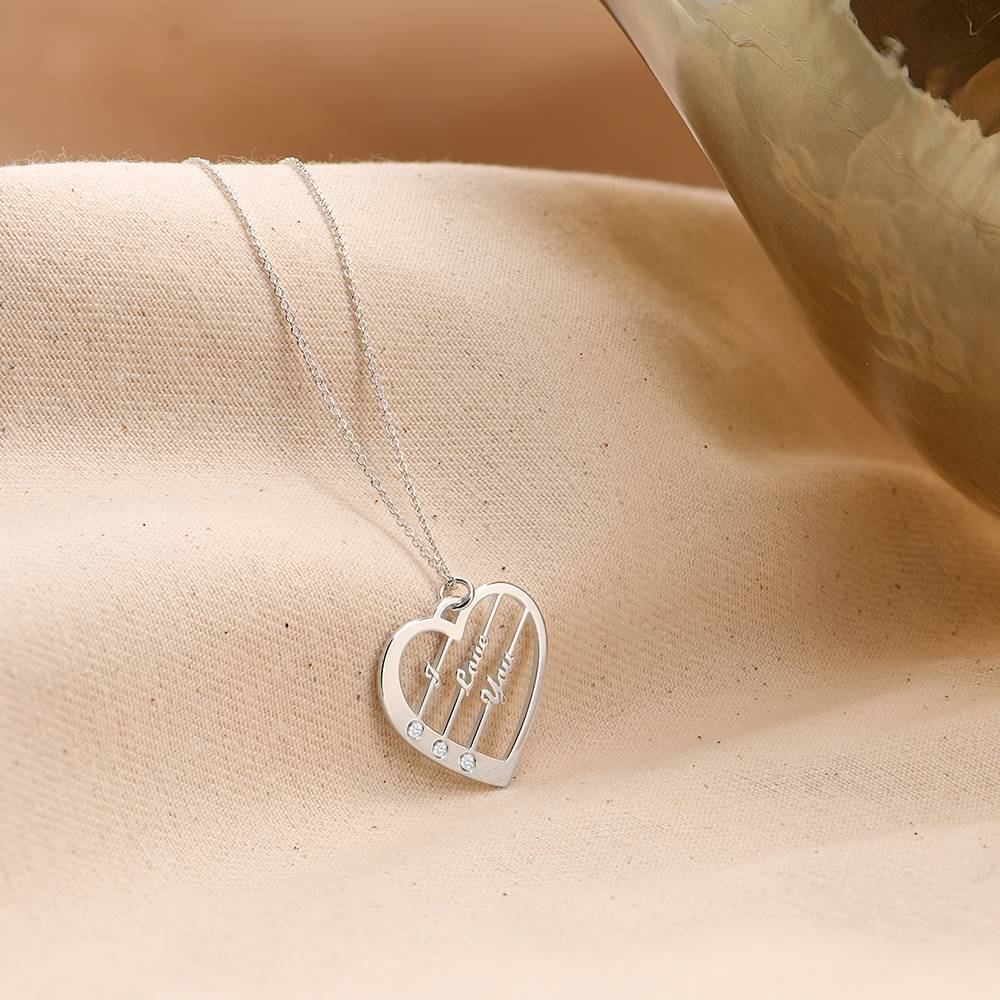 Ella Diamond Heart Necklace with Names in 14ct White Gold-3 product photo