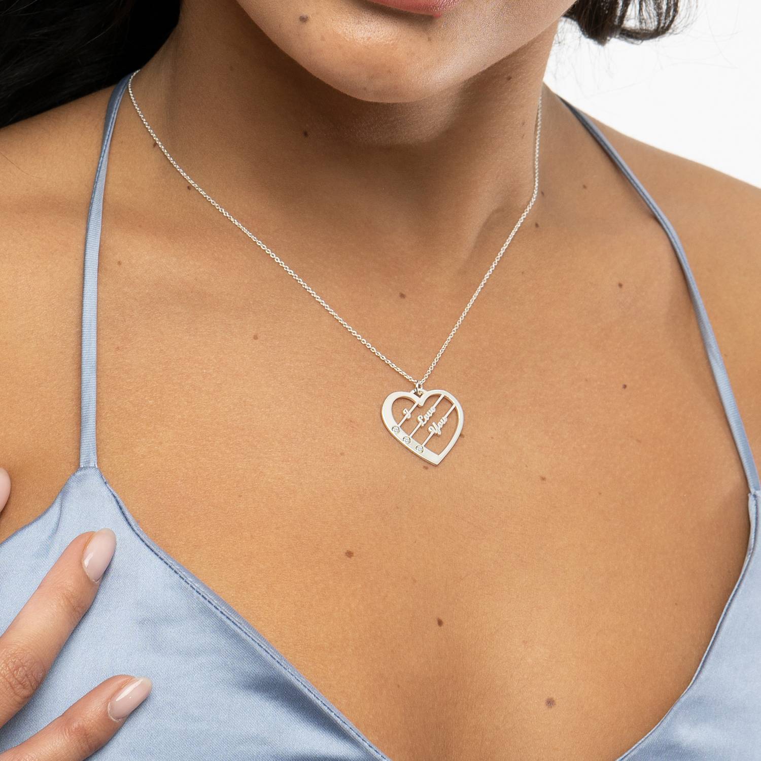 Ella diamant hart ketting met namen in 14k witgoud-6 Productfoto