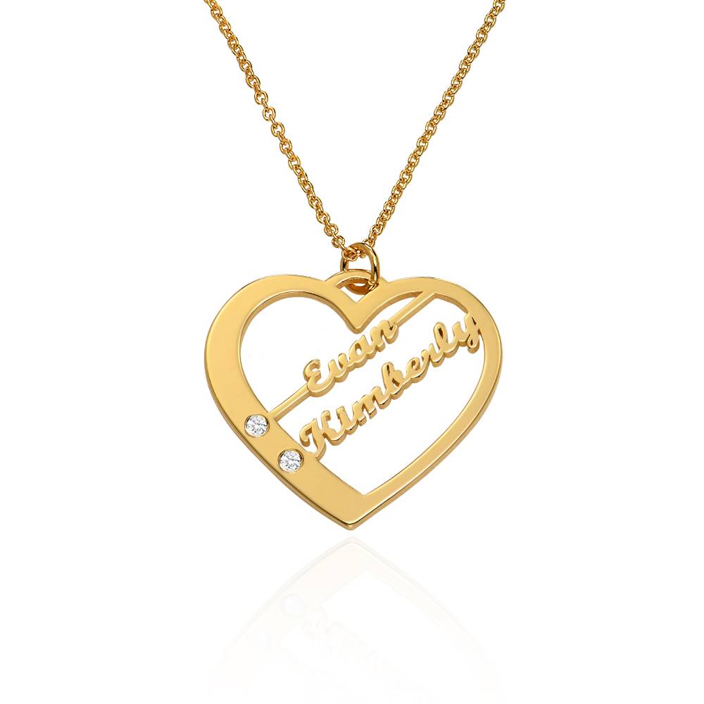 Collar de Corazón Ella con diamante y nombres en Oro 14K foto de producto