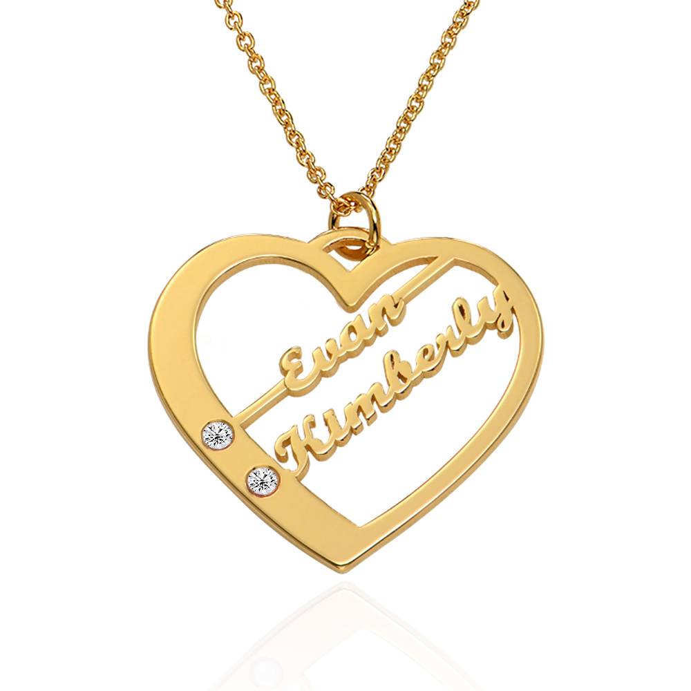 Ella Diamond Heart Necklace with Names in 14ct Yellow Gold-4 product photo