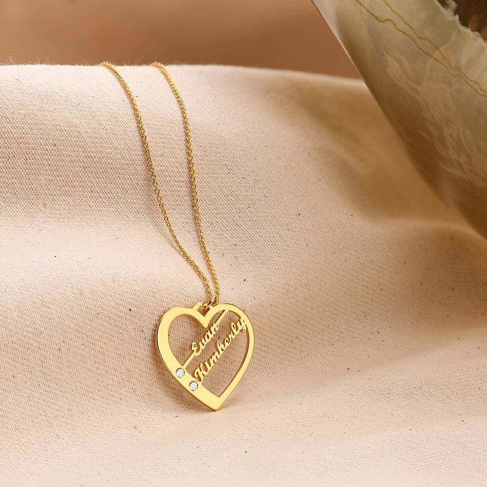 Ella Diamond Heart Necklace with Names in 14ct Yellow Gold-4 product photo