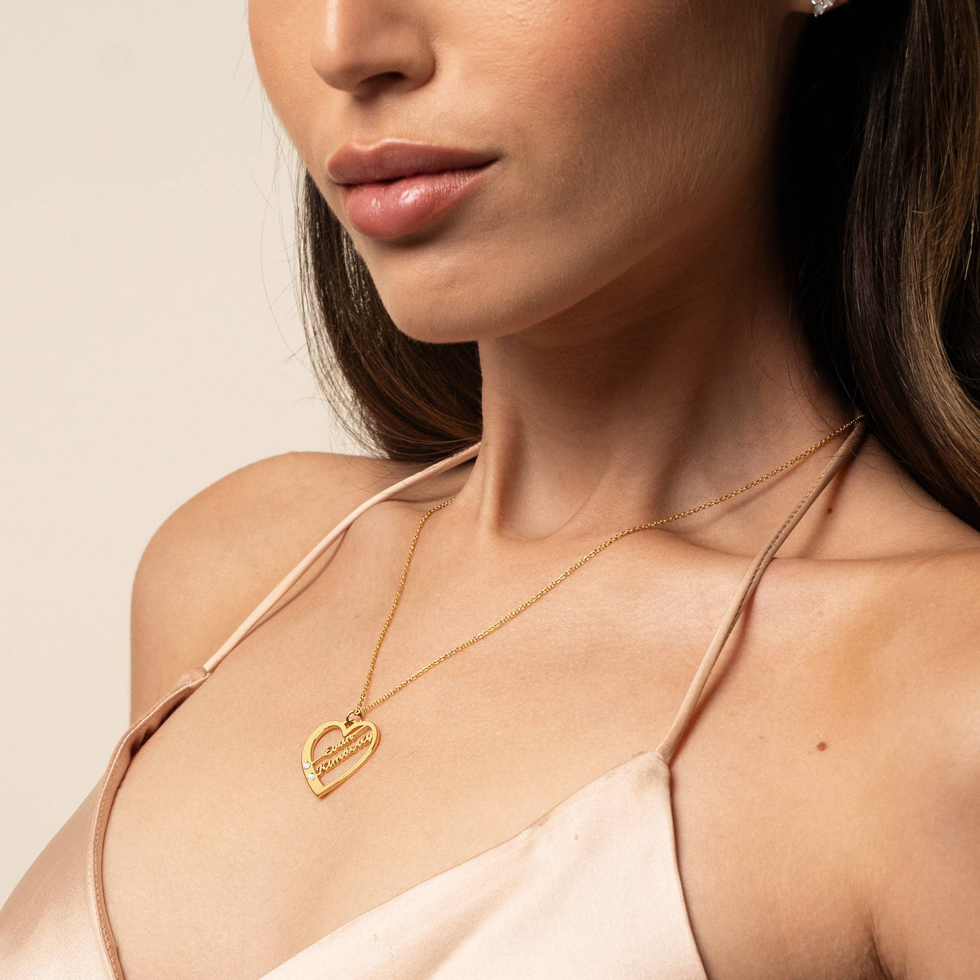 Collar de Corazón Ella con diamante y nombres en Chapa de oro de 18K-4 foto de producto