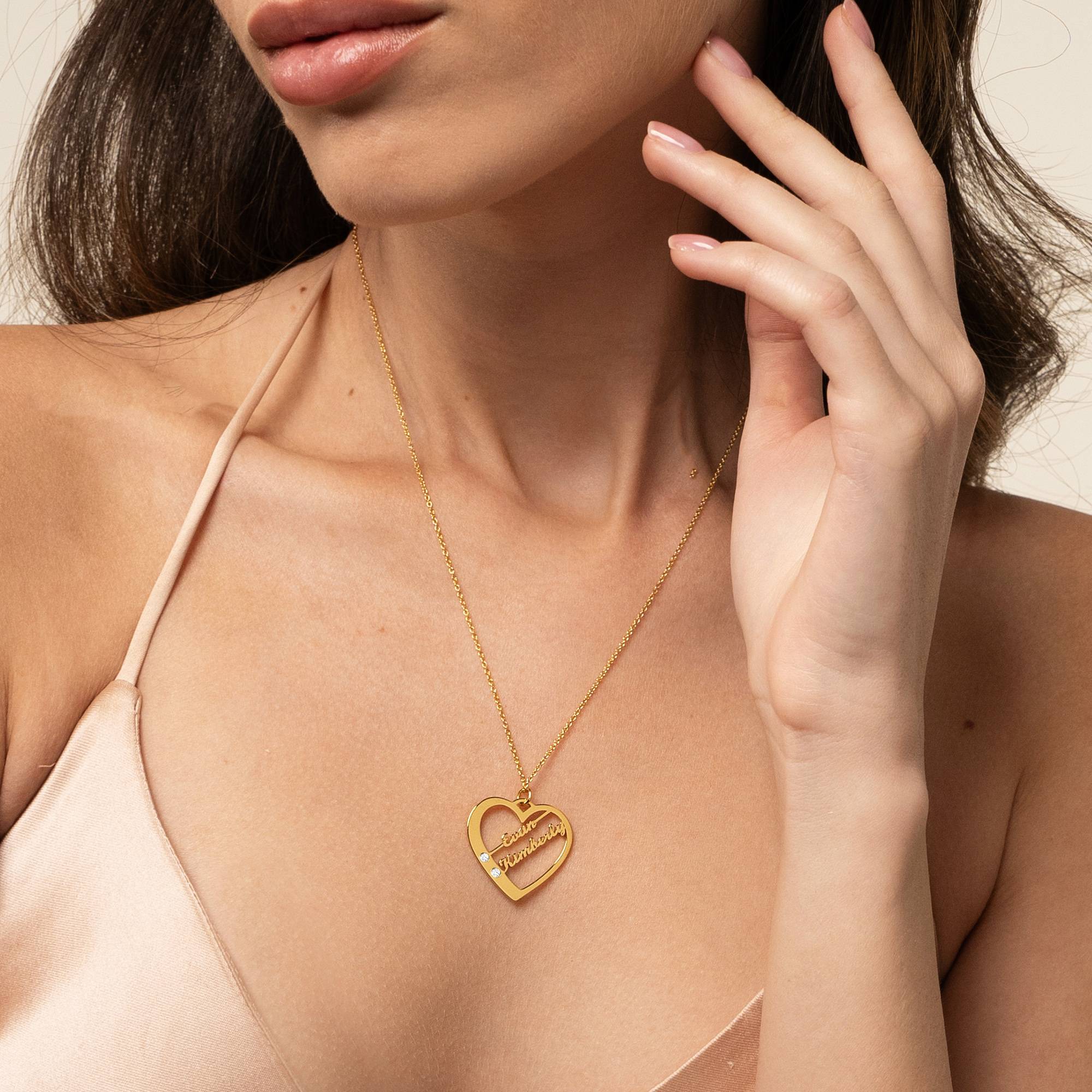 Collar de Corazón Ella con diamante y nombres en Chapa de oro de 18K-1 foto de producto