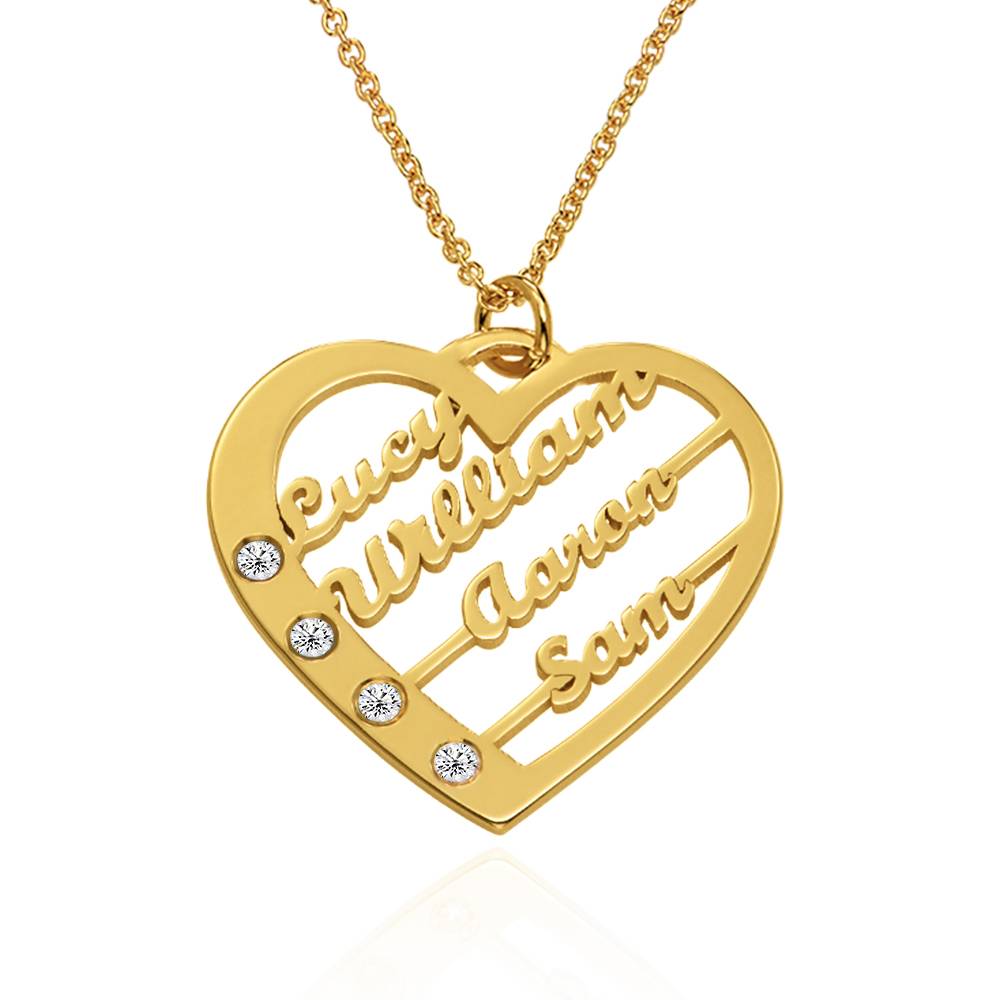 Collar de Corazón Ella con diamante y nombres en Chapa de oro de 18K-5 foto de producto