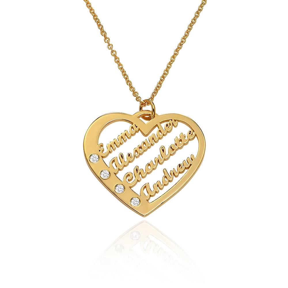 Ella hjertehalskæde med diamanter og navne i 18K guldbelægning produkt billede