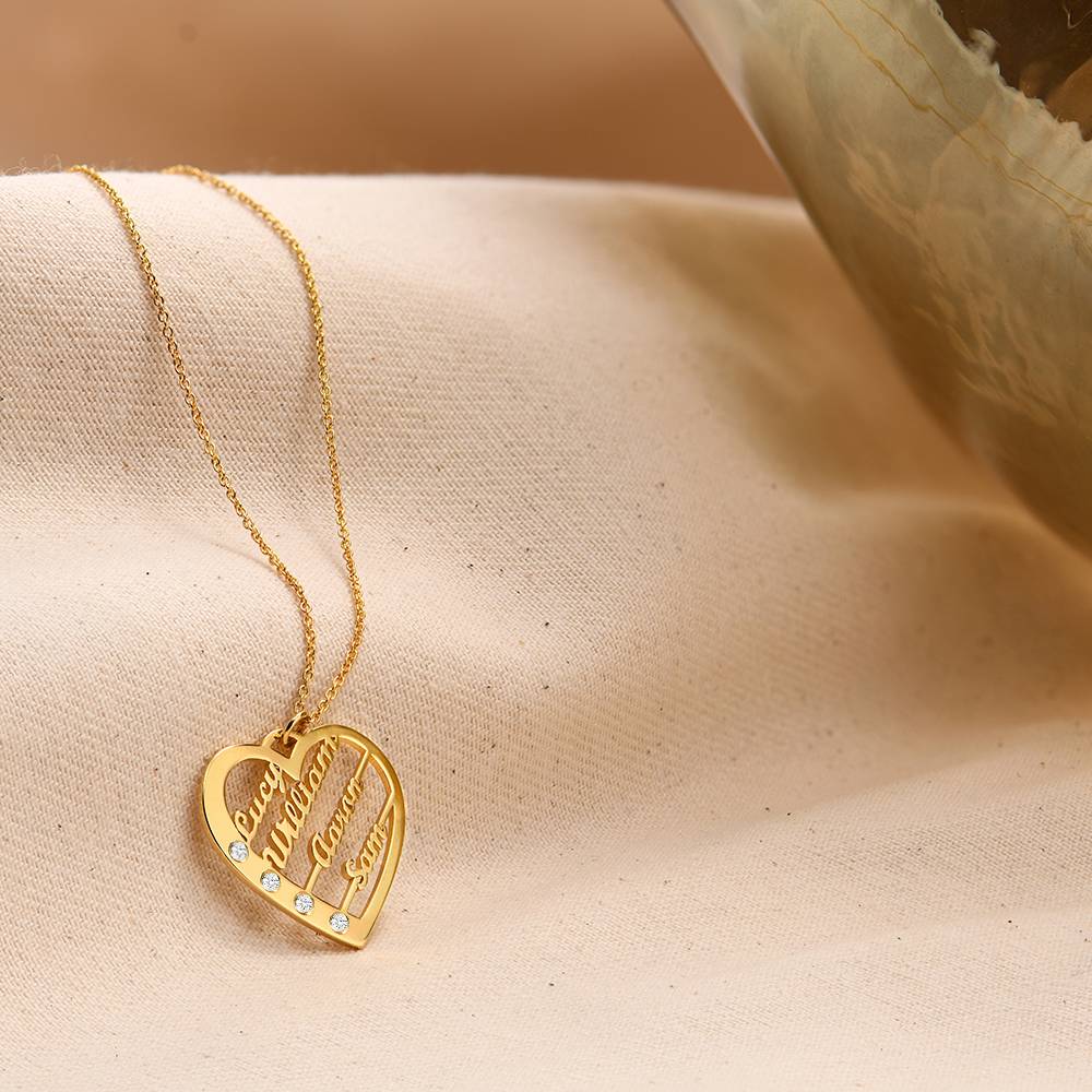 Ella Diamond Heart Necklace with Names in 18K Gold Plating-3 product photo