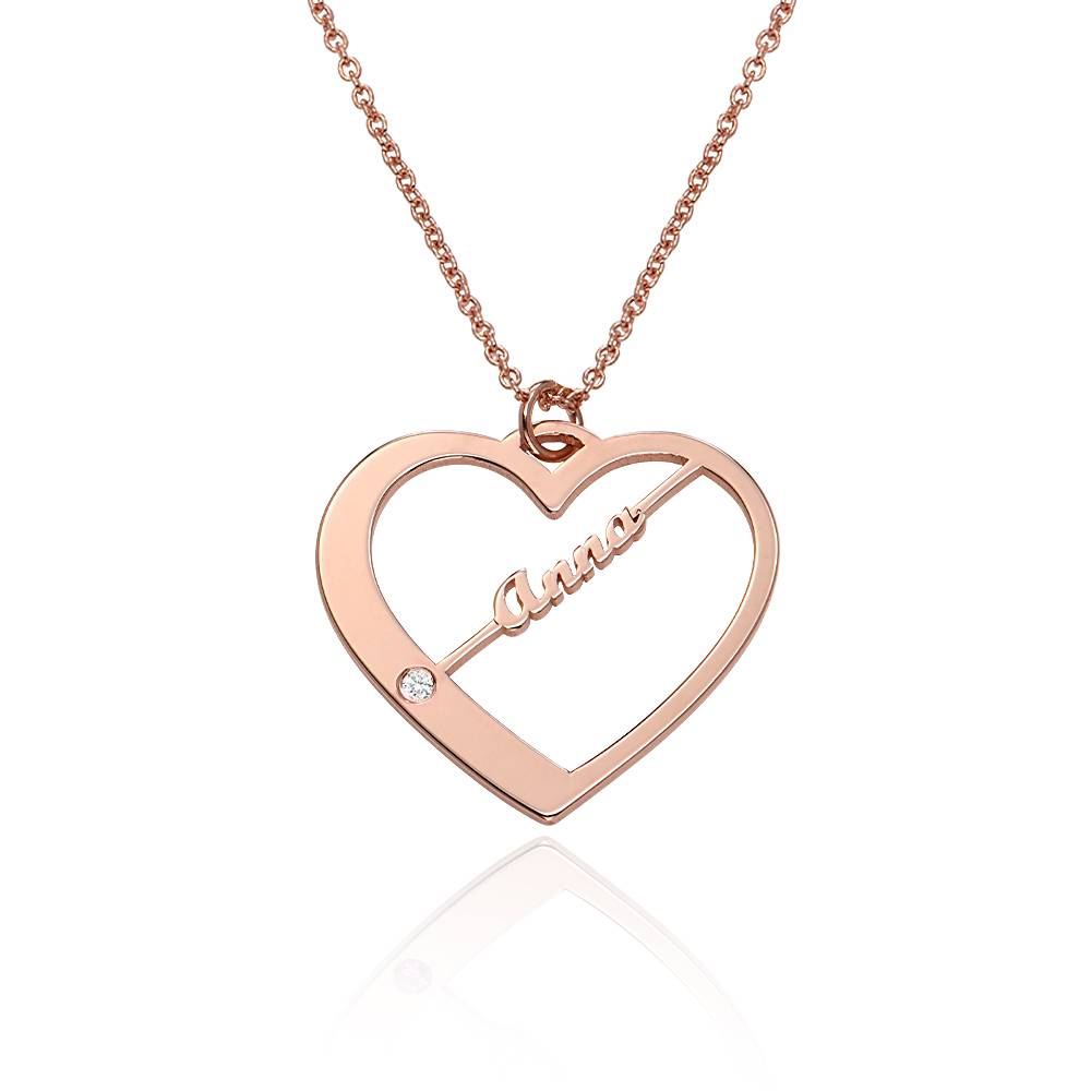 Collar de Corazón Ella con diamante y nombres en Chapa de oro Rosa de foto de producto