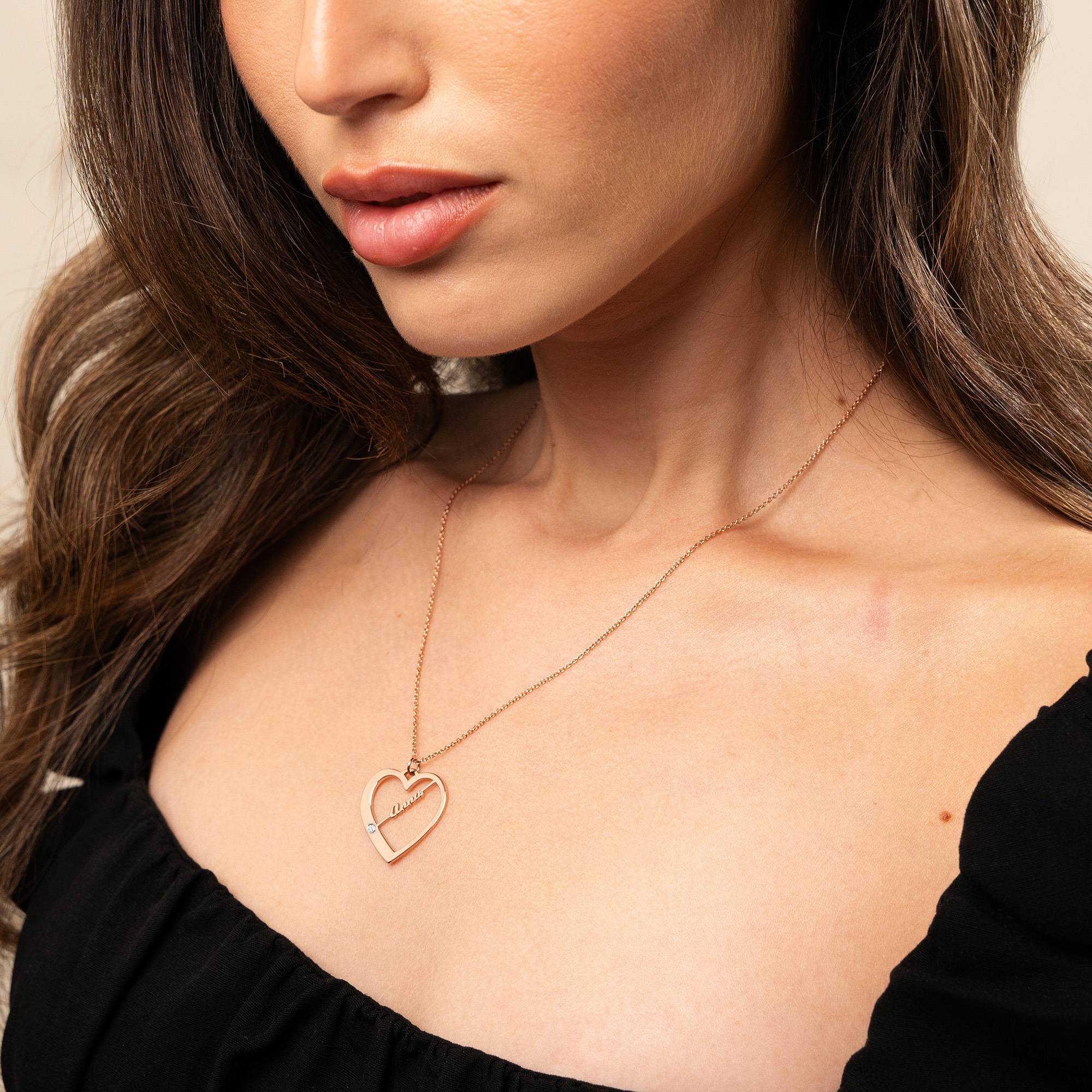 Collar de Corazón Ella con diamante y nombres en Chapa de oro Rosa de 18K-2 foto de producto