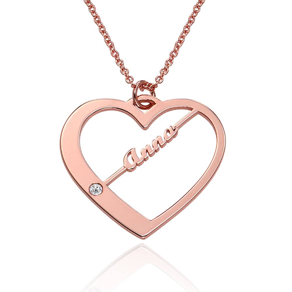 Collar de Corazón Ella con diamante y nombres en Chapa de oro Rosa de 18K-5 foto de producto