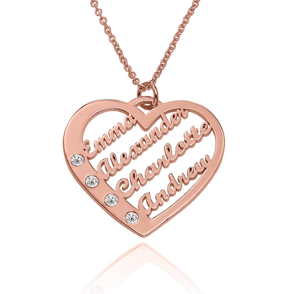 Collar de Corazón Ella con diamante y nombres en Chapa de oro Rosa de foto de producto