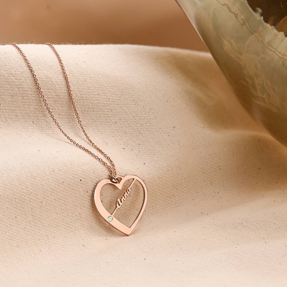 Ella Diamond Heart Necklace with Names in 18K Rose Gold Plating-3 product photo
