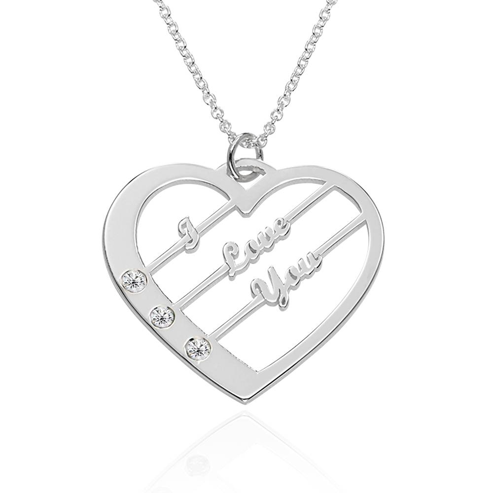 Ella hjertehalskæde med diamanter og navne i sterlingsølv-4 produkt billede
