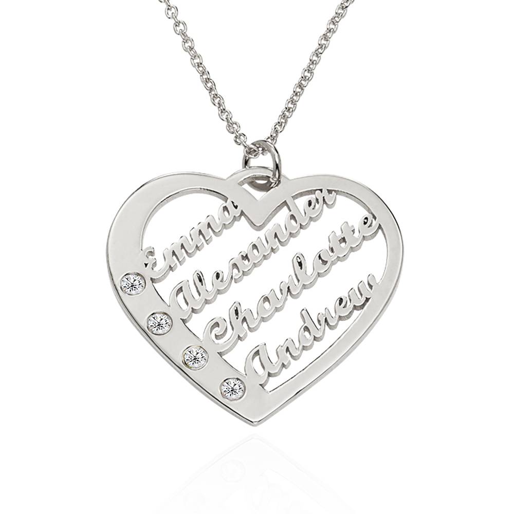 Ella Diamond Heart Necklace with Names in Sterling Silver product photo
