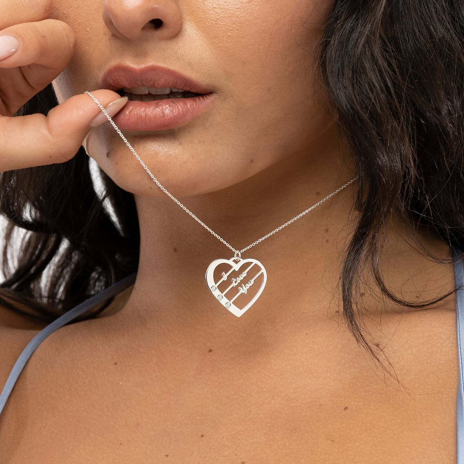 Ella diamant hart ketting met namen in sterling zilver-5 Productfoto