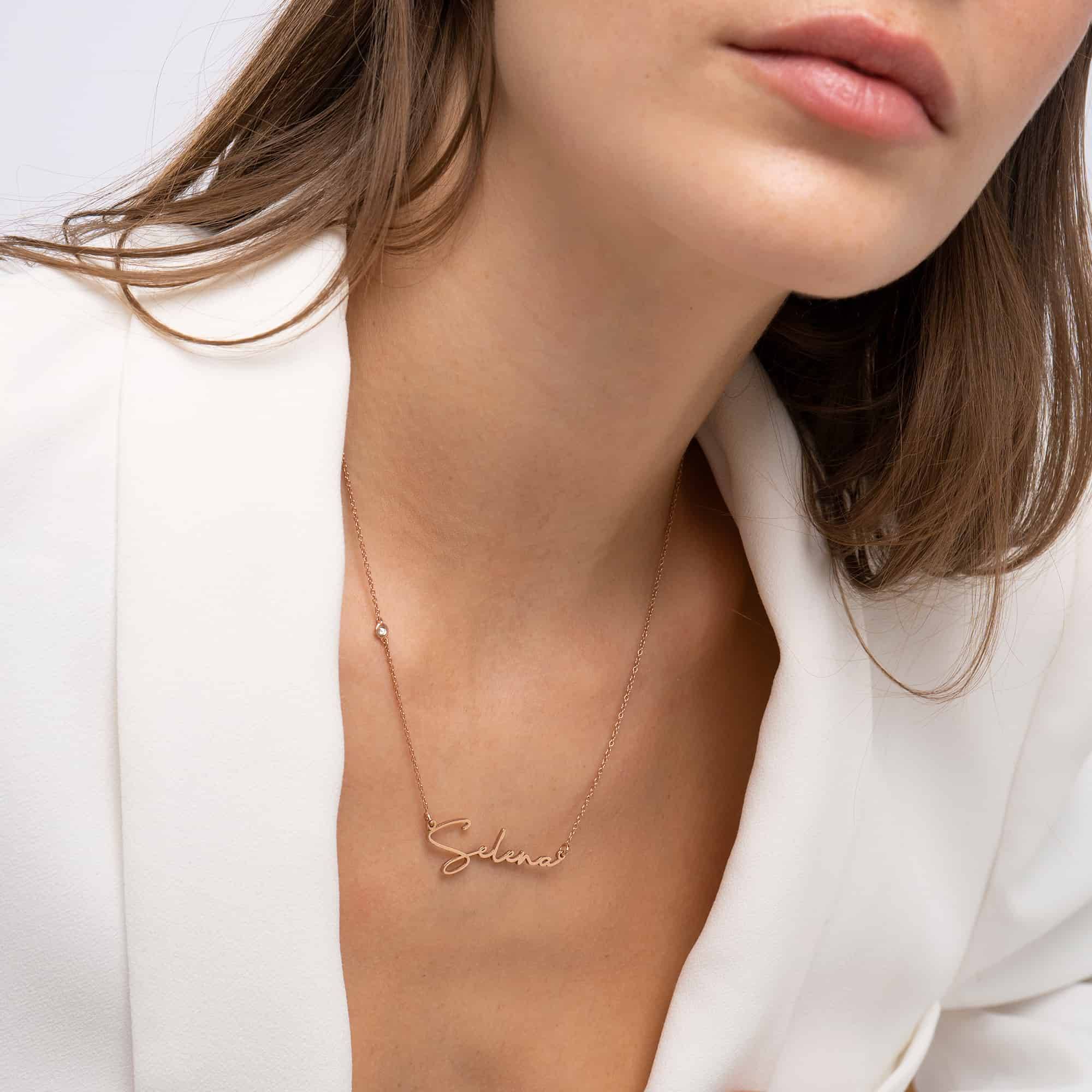 "Paris" collar con nombre personalizado con diamante en oro rosa vermeil-3 foto de producto
