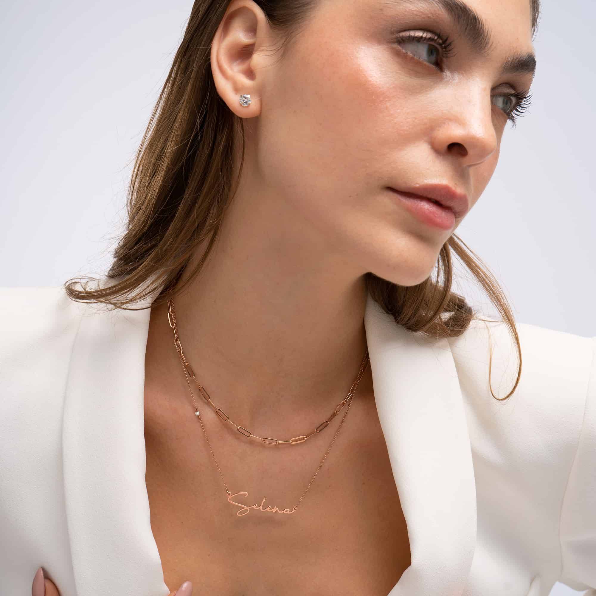"Paris" Collana Con Nome Personalizzata con Diamante in Oro Rosa Vermeil-4 foto del prodotto