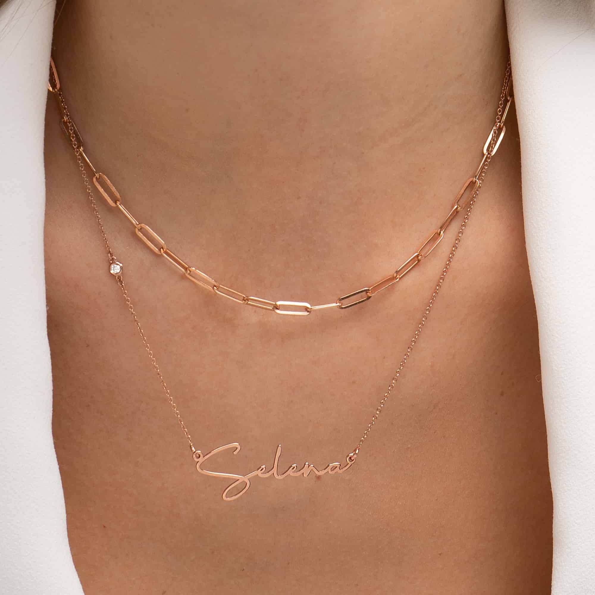"Paris" collar con nombre personalizado con diamante en oro rosa vermeil-4 foto de producto