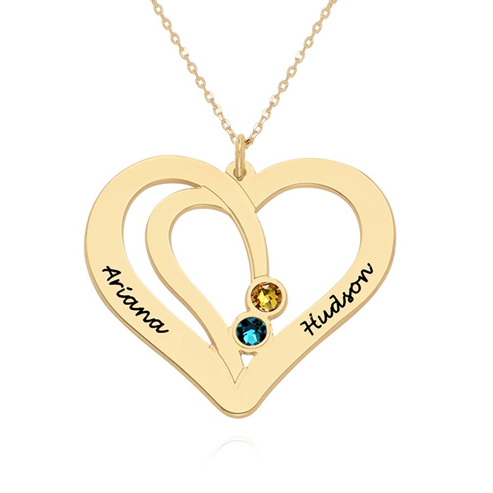 Engraved Couples Birthstone Necklace in 14K Yellow Gold-3 product photo