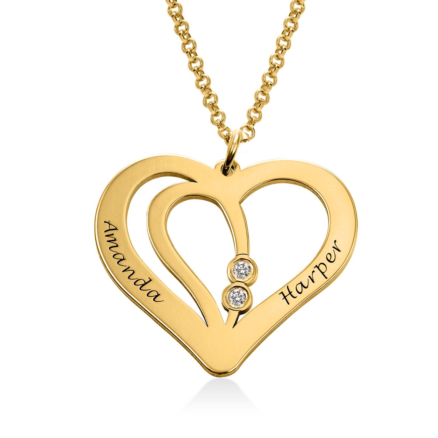 Collana di Coppia con Cuori e Diamanti in Oro Vermeil 18K-4 foto del prodotto