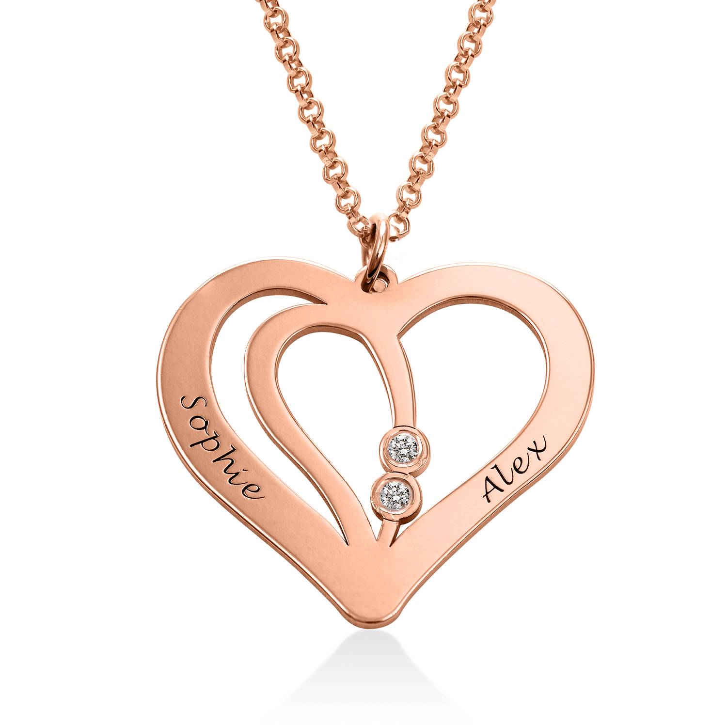 Engraved Couples Necklace with Diamonds in 18K Rose Gold Plating product photo